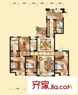 中海金沙府戶型圖12、13棟標(biāo)準(zhǔn)層C戶型（分） 4室2廳3衛(wèi)1廚