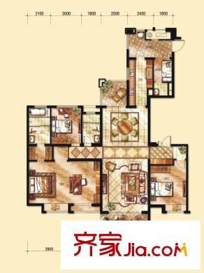 中海金沙府戶型圖12、13棟標(biāo)準(zhǔn)層C戶型（合） 3室2廳3衛(wèi)1廚