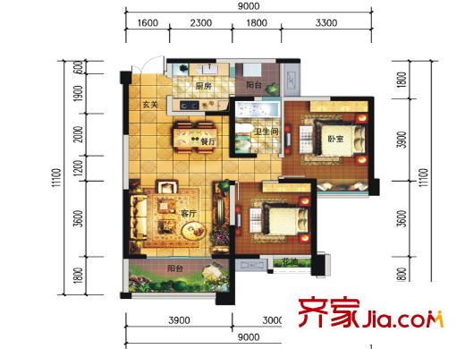 遠(yuǎn)大中央公園4、5號(hào)樓標(biāo)準(zhǔn)層A4/B4型 2室2廳1衛(wèi)1廚