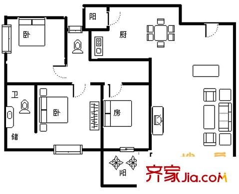 高地戶型圖 戶型圖 3室2廳2衛(wèi)1廚