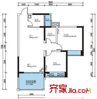 光明城市11號(hào)樓G2戶型 (售罄） 2室2廳1衛(wèi)1廚