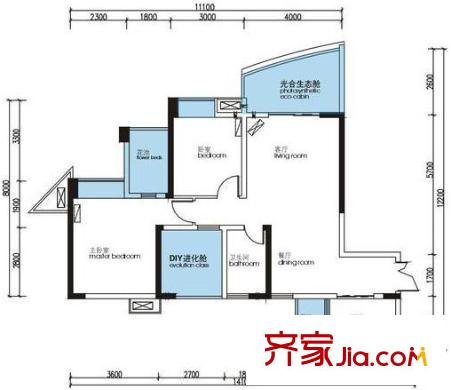 光明城市11號(hào)樓E2戶型 (售罄） 2室2廳2衛(wèi)1廚