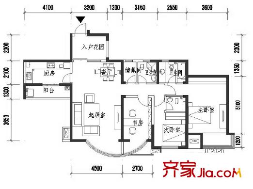 紅楓嶺二期戶型圖C4高層戶型圖 3室2廳2衛(wèi)1廚