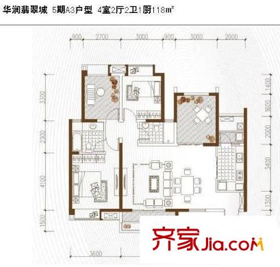 翡翠城五期戶型圖A3戶型圖 4室2廳2衛(wèi)1廚