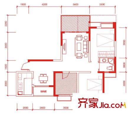 金科一城戶型圖1號(hào)樓A1a戶型 3室2廳1衛(wèi)1廚