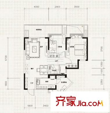 萬科金域西嶺戶型圖A’1型 2室2廳1衛(wèi)1廚