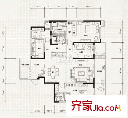萬科金域西嶺戶型圖C1型 4室2廳3衛(wèi)1廚