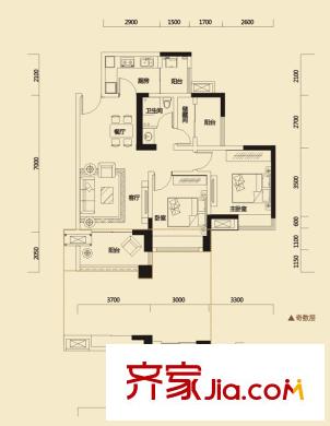 金牛萬達廣場戶型圖C1戶型圖 2室2廳1衛(wèi)1廚
