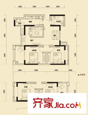 金牛萬達廣場戶型圖B3戶型圖 2室2廳1衛(wèi)1廚