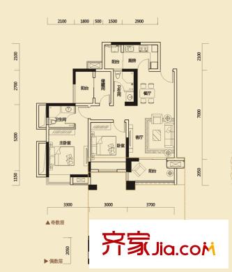 金牛萬達廣場戶型圖D2戶型圖 2室2廳2衛(wèi)1廚