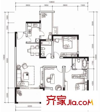 優(yōu)品道戶型圖四期1、2棟3-30層A1戶型 3室2廳2衛(wèi)1廚