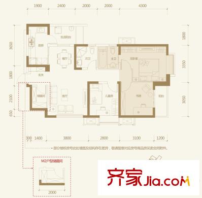 萬科海悅匯城戶型圖5、17、18、19號樓M1&2戶型（售罄） 3室2廳2衛(wèi)1廚