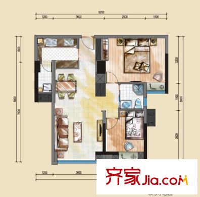 光明城市12號(hào)樓S1戶型(售罄） 2室2廳1衛(wèi)1廚
