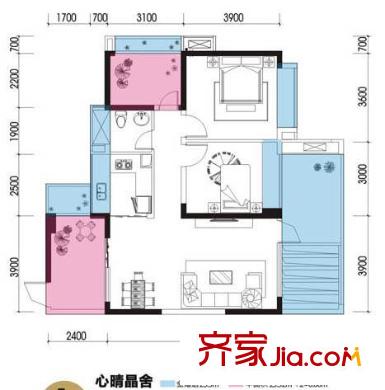 光明城市1號(hào)樓A1心晴麗舍戶型（售罄） 2室2廳1衛(wèi)1廚