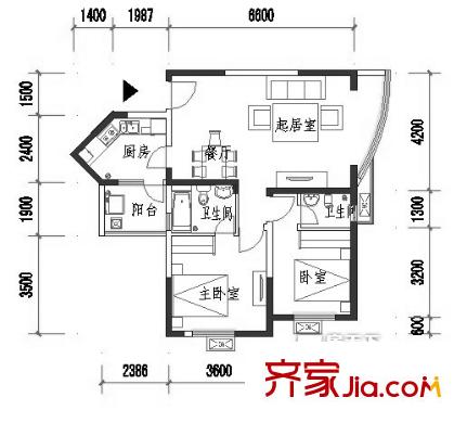 紅楓嶺二期戶型圖C3高層戶型圖 2室2廳2衛(wèi)1廚