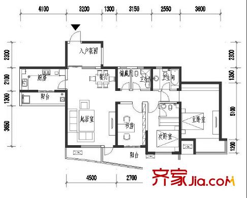 紅楓嶺二期戶型圖C4戶型圖 3室2廳2衛(wèi)1廚