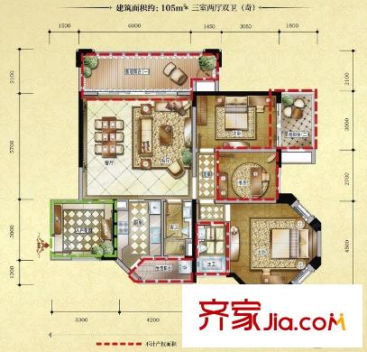 中德英倫聯(lián)邦A(yù)區(qū) 3室 戶型圖