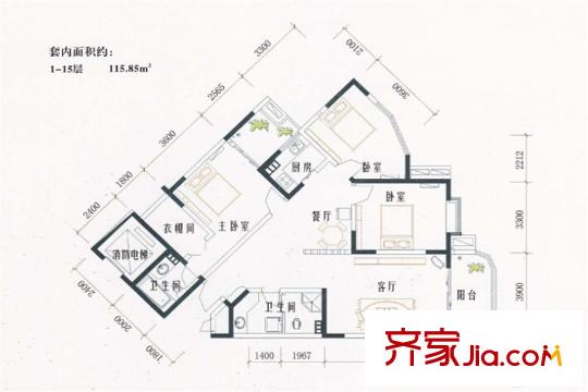 國(guó)棟南園五星城5棟標(biāo)準(zhǔn)層1-A9戶型 3室2廳2衛(wèi)1廚