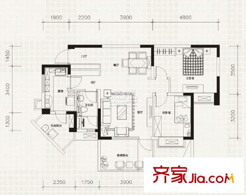 萬科金域西嶺戶型圖A1型 2室2廳1衛(wèi)1廚
