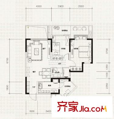 萬科金域西嶺戶型圖A’2型 2室2廳1衛(wèi)1廚