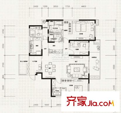 萬科金域西嶺戶型圖C2型 4室2廳3衛(wèi)1廚