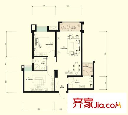 龍湖北城天街戶型圖二期24層D3戶型 2室2廳1衛(wèi)1廚