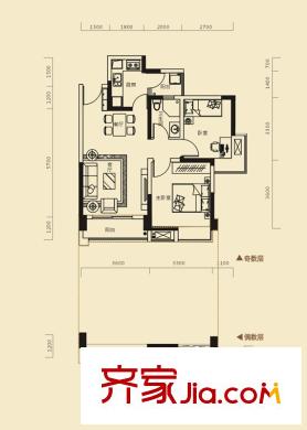 金牛萬達廣場戶型圖B4戶型圖 2室2廳1衛(wèi)1廚