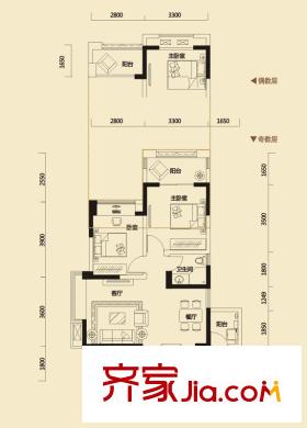 金牛萬達廣場戶型圖B1戶型圖 2室2廳1衛(wèi)1廚