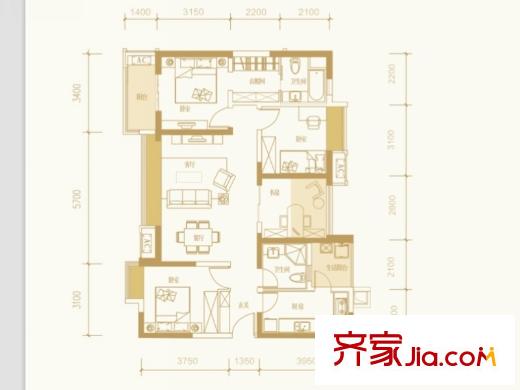 萬科海悅匯城戶型圖7號樓標(biāo)準(zhǔn)層L1戶型（售罄） 4室2廳2衛(wèi)1廚