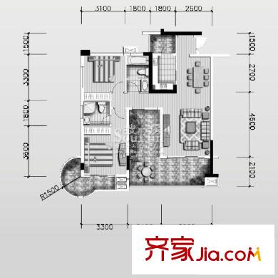 戛納濱江戶型圖濱江A3型臨水居 2室2廳2衛(wèi)1廚