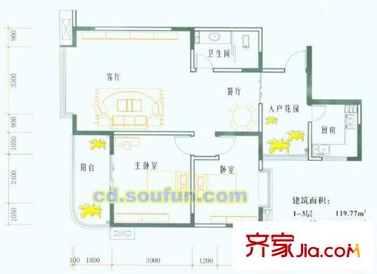 國(guó)棟南園五星城一期3號(hào)樓標(biāo)準(zhǔn)層B1戶型 2室2廳1衛(wèi)1廚