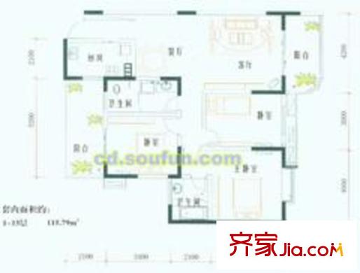 國(guó)棟南園五星城一期1號(hào)樓標(biāo)準(zhǔn)層A6戶型 3室2廳2衛(wèi)1廚