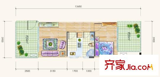 錦城華府一期1號樓標(biāo)準(zhǔn)層B1戶型 1室1廳1衛(wèi)1廚