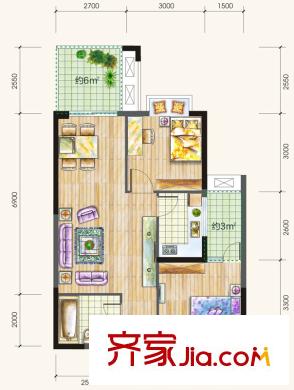 錦城華府一期1號樓標(biāo)準(zhǔn)層C4戶型 2室2廳1衛(wèi)1廚