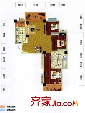 天際首府一期3號(hào)樓標(biāo)準(zhǔn)層I戶型（售罄） 3室2廳2衛(wèi)1廚