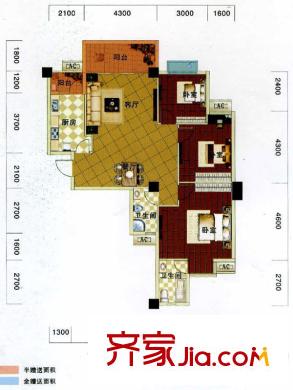 天際首府一期3號(hào)樓標(biāo)準(zhǔn)層K戶型（售罄） 3室2廳2衛(wèi)1廚