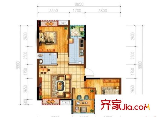 宗申賽納維賽納峰匯一期3號樓標準層E1戶型 3室2廳1衛(wèi)1廚