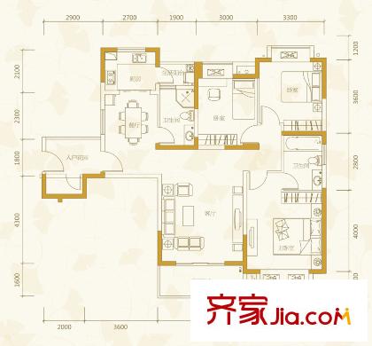 陽城心靈家園一期1號樓標(biāo)準(zhǔn)層F-1戶型 3室2廳2衛(wèi)1廚