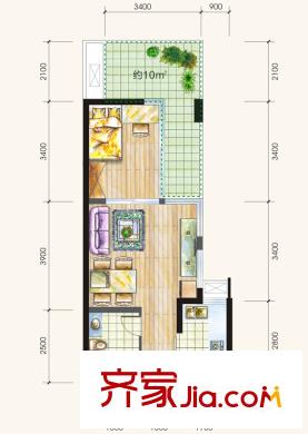 錦城華府一期1號樓標(biāo)準(zhǔn)層B4戶型 1室1廳1衛(wèi)1廚