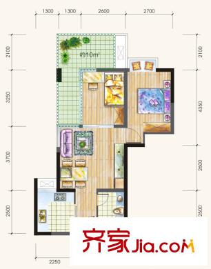 錦城華府一期1號樓標(biāo)準(zhǔn)層c7戶型 2室2廳1衛(wèi)1廚
