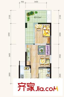 錦城華府一期1號樓標(biāo)準(zhǔn)層B3戶型 1室1廳1衛(wèi)1廚