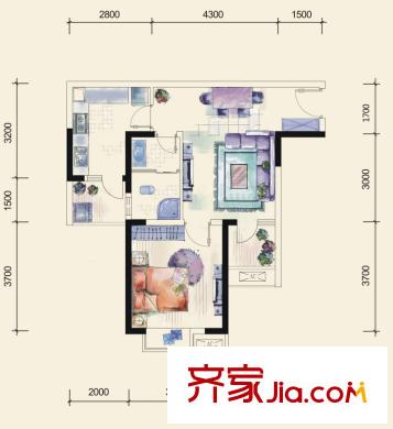 龍門鎮(zhèn)一期7號樓1單元標(biāo)準(zhǔn)層A2戶型 1室1廳1衛(wèi)1廚