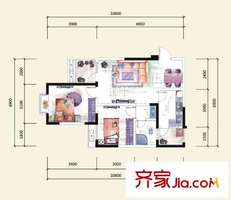 龍門鎮(zhèn)一期四號(hào)樓標(biāo)準(zhǔn)層B33戶型 2室2廳1衛(wèi)1廚