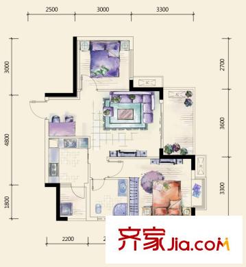 龍門鎮(zhèn)一期5、6號(hào)樓標(biāo)準(zhǔn)層B26戶型     2室2廳1衛(wèi)1廚