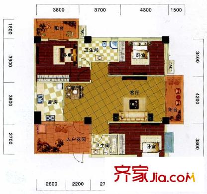 天際首府一期3號(hào)樓標(biāo)準(zhǔn)層L戶型 3室2廳2衛(wèi)1廚