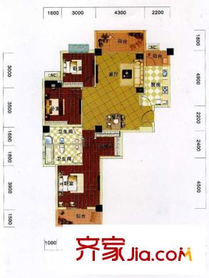 天際首府一期3號(hào)樓標(biāo)準(zhǔn)層J戶型 3室2廳2衛(wèi)1廚