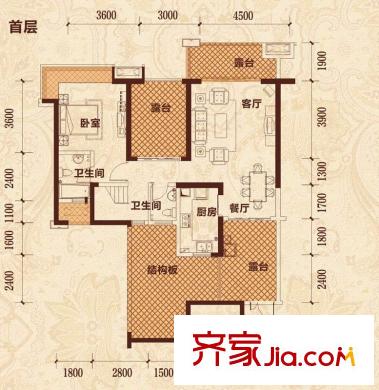 保利星座15號樓標準層2-01/04戶型（售罄） 2室2廳2衛(wèi)1廚