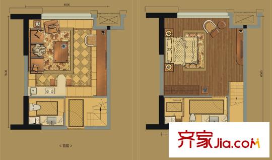 保利東方中心1期1棟標(biāo)準層F1戶型 1室1廳2衛(wèi)1廚