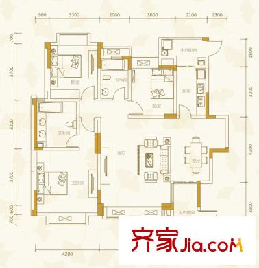 陽城心靈家園一期3棟標(biāo)準(zhǔn)層A4戶型 3室2廳2衛(wèi)1廚