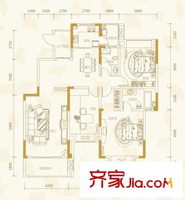 陽城心靈家園一期4棟、1棟標(biāo)準(zhǔn)層B4戶型 3室2廳2衛(wèi)1廚